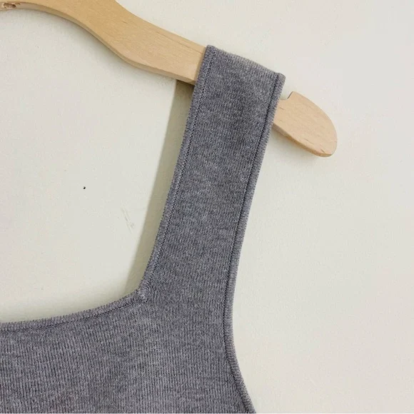 H&M Knit Wool Blend Cropped Sleeveless Top Gray Square Neck S - Picture 4 of 8